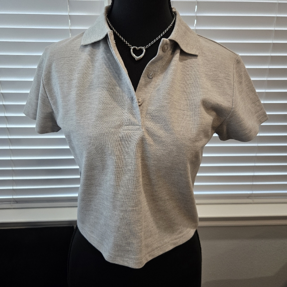 Forever 21 Light Gray Polo Shirt Crop Top